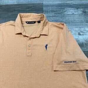Travis Mathew Spanish Bay Orange Blue Men XL Pima Cotton Short Sleeve Polo Shirt